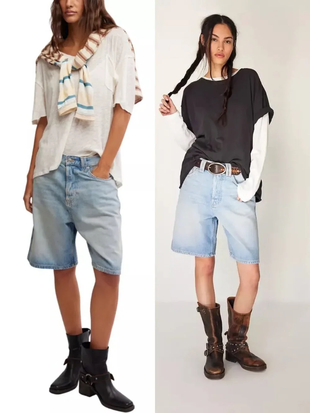 FREE PEOPLE Montana Short Long Denim Shorts Baggy Loose Bermuda Light Wash sz 27